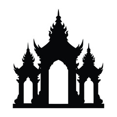 Fototapeta premium Thai Temple Gate Silhouette with Guardian Statues 