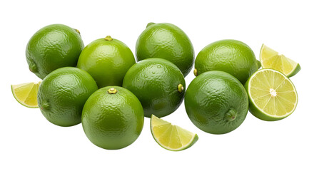 A group of fresh green limes with slices, perfect for refreshing summer drinks