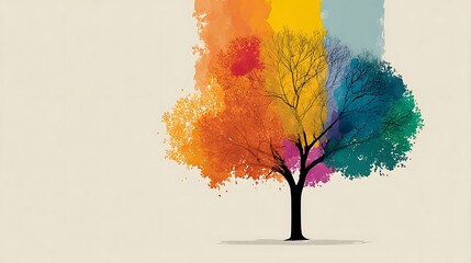 Colorful tree with vibrant leaves on a light background, a symbol of life