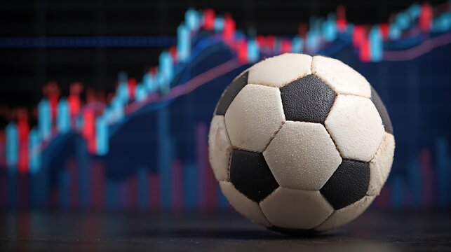 Soccer ball with stock market graph in background, investment concept