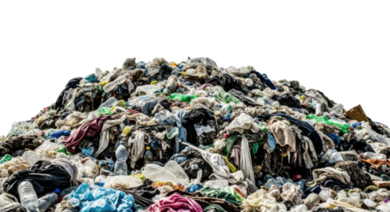 Pile of discarded clothing and textiles transparent background cutout png