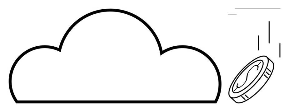 Cloud icon paired with a coin suggests digital economy, online storage, cloud services, and financial technology. Ideal for finance, technology, e-commerce, data security, networking innovation
