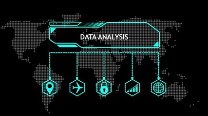 Data Analysis concept with world map and icons representing global connectivity and business technology - Powered by Adobe