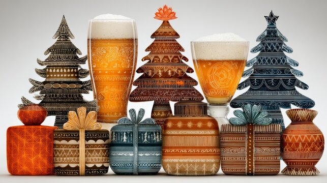 Christmas beer and gift boxes, festive, celebrating the holidays, on a white background