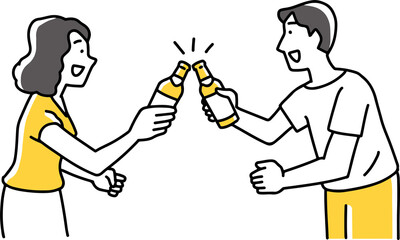 ビールで乾杯する男女