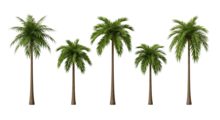 Five palm trees transparent background cutout png