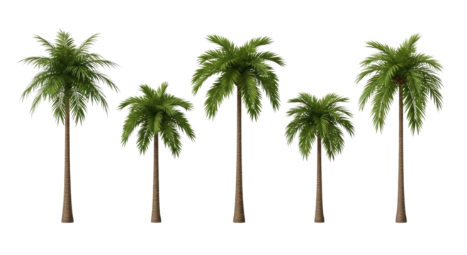 Five palm trees transparent background cutout png