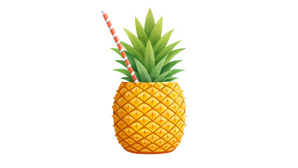 Pineapple cocktail with straw, vector illustration