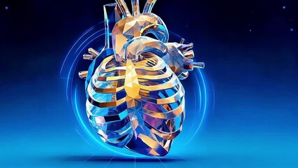 Crystal Heart: Geometric Anatomy in Neon Blue Light