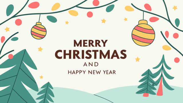 Merry christmas and happy new year seasonal greetings card vector illustration holiday background design