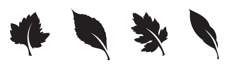 Naklejka premium Set of black leaf silhouettes isolated on white background, collection of various tree leaves for botanical design, autumn decoration, nature illustration or eco-themed artwork