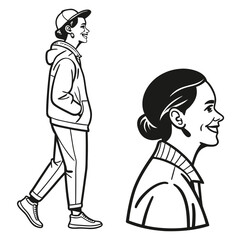 Woman Walking and Portrait Outline person female