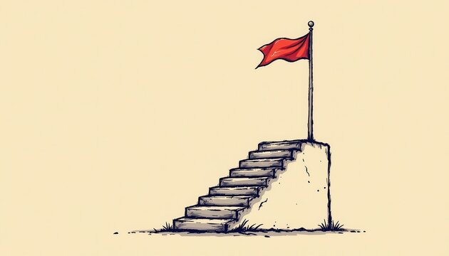 Fototapeta Illustration of Steps Leading to a Flag on a Platform with Simple Design and Soft Background Colors