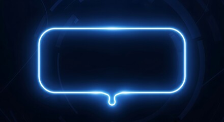 Dynamic blue neon speech bubble on an abstract background for technology use.