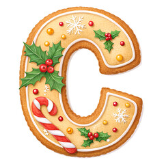 Gingerbread cookie letter C with ornate decoration for Christmas baking and holiday decor