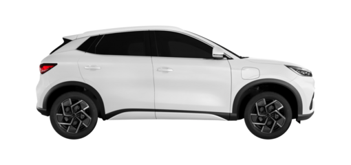 Side view white Mini SUV Electric vehicles isolated on white background