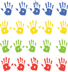 Multicolored Children’s Handprints on White Background – Bright Colorful Handprint Art