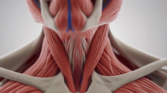 Anatomical Illustration of Human Neck Muscles and Blood Vessels