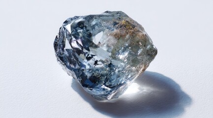 Raw, uncut blue gem reflecting light