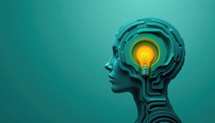 Woman Profile with Light Bulb Inside Head Iconizing Creativity and Innovative Thinking Concept in Modern Design