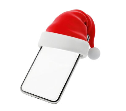 Smartphone with santa hat transparent background cutout png