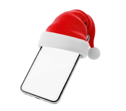 Smartphone with santa hat transparent background cutout png