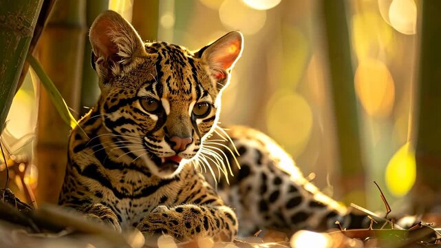 Ocelot Resting in the Jungle - A Glimpse of Wildlife in its Natural Habitat.