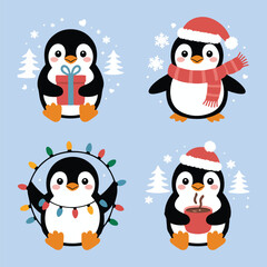 Cute Christmas Penguins with Holiday Spirit