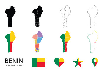 Fototapeta premium benin vector map collection with flag colors regions borders and symbols