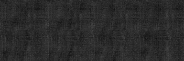 Black fabric weave seamless texture pattern – a dark color canvas material on a blank panoramic wide background.