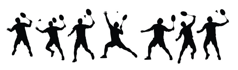 badminton players in various actions isolated on white 