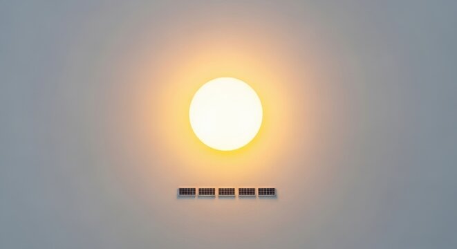 Minimalist solar energy concept with a glowing sun and panels
