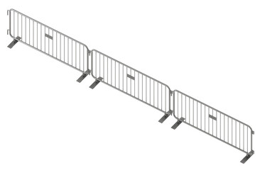 galvanized steel crowd control barrier, modular portable pedestrian barricade for event security, 3d isometric view, 2d game ready asset