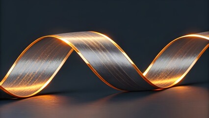 Metallic Ribbons Twisting Gracefully Mid‑Air to Form an Abstract Infinity Pattern With Glowing Amber Edges, Symbolizing Motion, Balance, and Futuristic Artistic Design