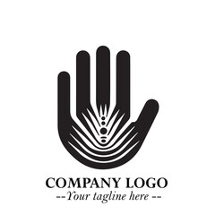 Minimalist Black Hand Logo Symbol on White Background in Clean Modern Silhouette Style