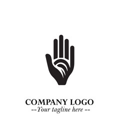Minimalist Black Hand Logo Symbol on White Background in Clean Modern Silhouette Style