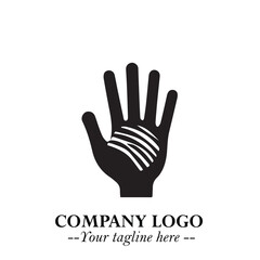 Minimalist Black Hand Logo Symbol on White Background in Clean Modern Silhouette Style