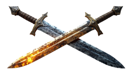 Medieval fantasy blades crossed weapon set isolated on transparent background