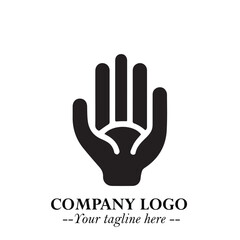Minimalist Black Hand Logo Symbol on White Background in Clean Modern Silhouette Style
