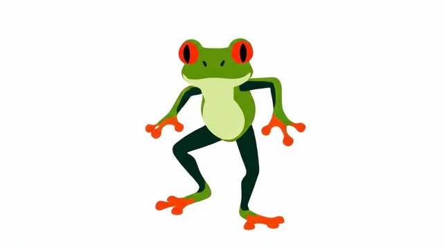 Stylized illustration of a confident red-eyed tree frog standing and posing on a white background.