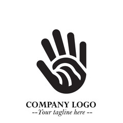 Minimalist Black Hand Logo Symbol on White Background in Clean Modern Silhouette Style