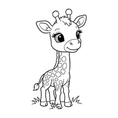 Fototapeta premium Cute baby giraffe coloring page, outline vector illustration for kids, ,coloring book