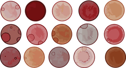 Coffee stain rings, beverage spill vector, circular texture set, drink mark illustration, abstract splash graphic, messy design element, artistic pattern