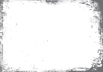 Distressed grunge border frame with rough textured edges and scattered speckles on white background vector