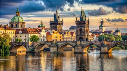 Fototapeta premium Prague charles bridge and old town skyline at sunset