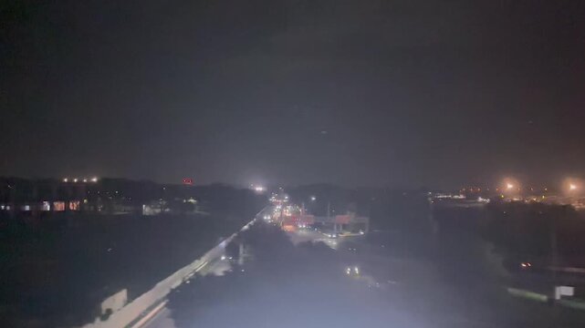 Skytrain at Soekarno Hatta Airport, Jakarta, Indonesia at night.