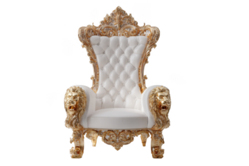 Luxury golden throne with lion heads isolated on transparent background