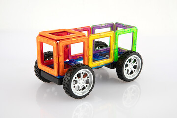 Building Car Chassis with Magnetic Blocks for Children