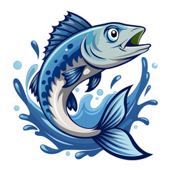 “Blue Splashing Fish Illustration Dynamic Aquatic Vector Artwork”