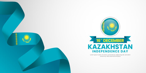 Kazakhstan independence day banner background 16th december design element with waving ribbon flag
